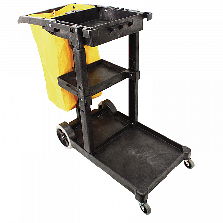 Janitorial Cart, Plastic, 3 Shelves, 1 Bin, 20.5