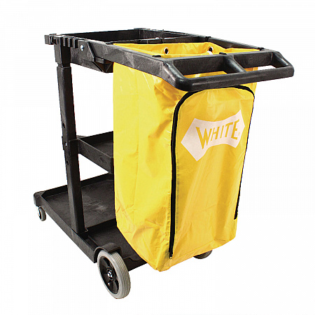 Janitorial Cart, Plastic, 3 Shelves, 1 Bin, 20.5