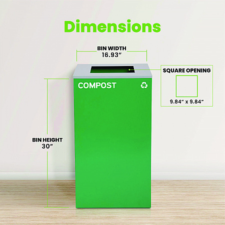29 Gallon Trash/Recycling Cans, Steel, Green Compost Can with Square Lid (4450KITGRNSC)