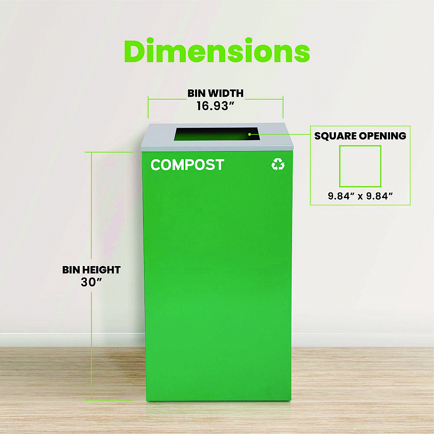 29 Gallon Trash/Recycling Cans, Steel, Green Compost Can with Square Lid (4450KITGRNSC)