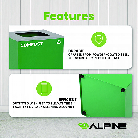 29 Gallon Trash/Recycling Cans, Steel, Green Compost Can with Square Lid (4450KITGRNSC)