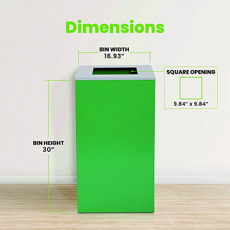 29 Gallon Trash/Recycling Cans, Steel, Green Can with Square Lid (4450KITGRNS)