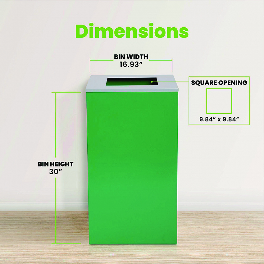 29 Gallon Trash/Recycling Cans, Steel, Green Can with Square Lid (4450KITGRNS)