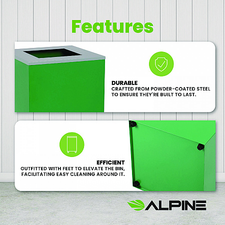 29 Gallon Trash/Recycling Cans, Steel, Green Can with Square Lid (4450KITGRNS)