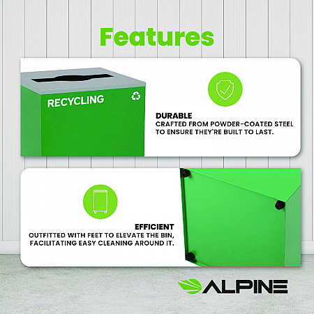 29 Gallon Trash/Recycling Cans, Steel, Green Recycling Can with Mixed Lid (4450KITGRNMR)