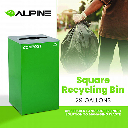29 Gallon Trash/Recycling Cans, Steel, Green Compost Can with Mixed Lid (4450KITGRNMC)