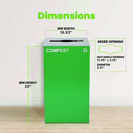 29 Gallon Trash/Recycling Cans, Steel, Green Compost Can with Mixed Lid (4450KITGRNMC)