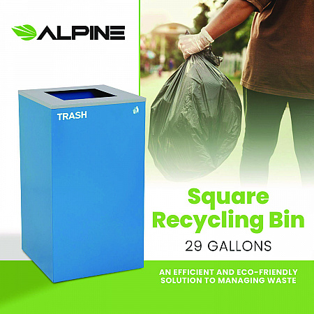 29 Gallon Trash/Recycling Cans, Steel, Blue Trash Can with Square Lid (4450KITBLUST)
