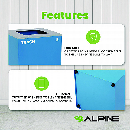 29 Gallon Trash/Recycling Cans, Steel, Blue Trash Can with Square Lid (4450KITBLUST)
