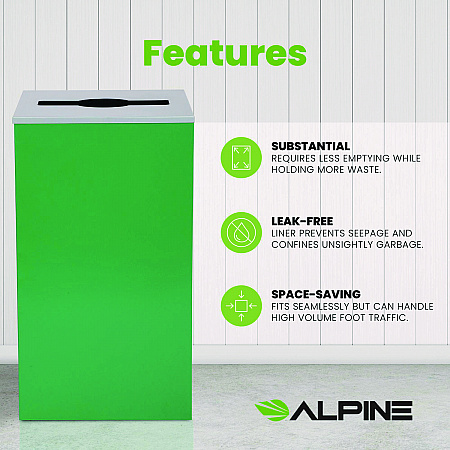 29 Gallon Trash/Recycling Cans, Steel, Green Can with Mixed Lid (4450KITGRNM)