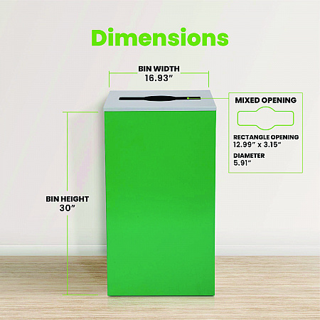 29 Gallon Trash/Recycling Cans, Steel, Green Can with Mixed Lid (4450KITGRNM)