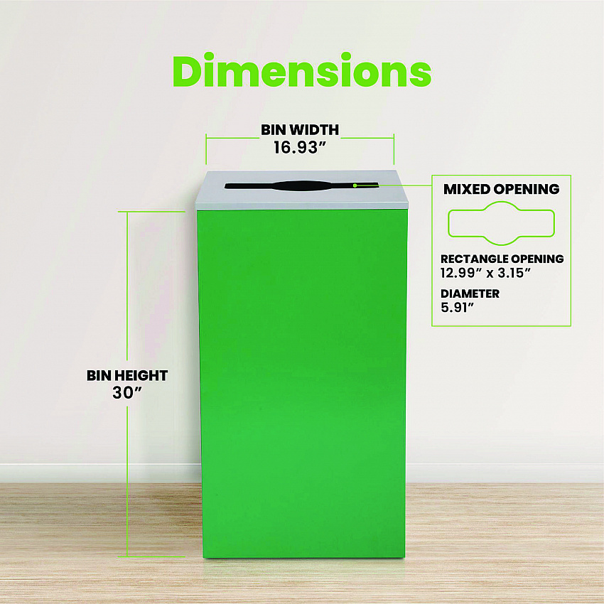 29 Gallon Trash/Recycling Cans, Steel, Green Can with Mixed Lid (4450KITGRNM)