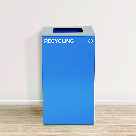 29 Gallon Trash/Recycling Cans, Steel, Blue Recycling Can with Square Lid (4450KITBLUSR)