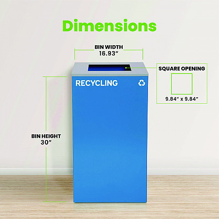 29 Gallon Trash/Recycling Cans, Steel, Blue Recycling Can with Square Lid (4450KITBLUSR)