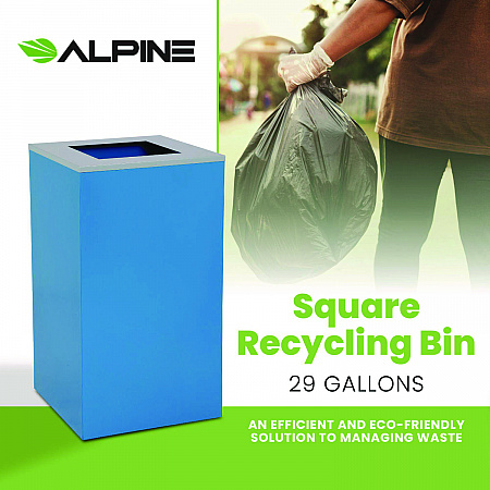29 Gallon Trash/Recycling Cans, Steel, Blue Can with Square Lid (4450KITBLUS)