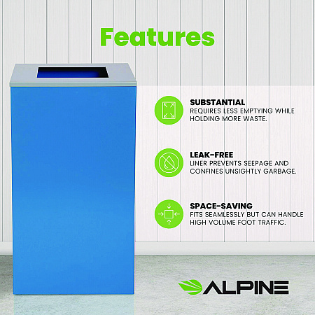 29 Gallon Trash/Recycling Cans, Steel, Blue Can with Square Lid (4450KITBLUS)
