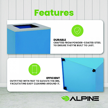 29 Gallon Trash/Recycling Cans, Steel, Blue Can with Square Lid (4450KITBLUS)