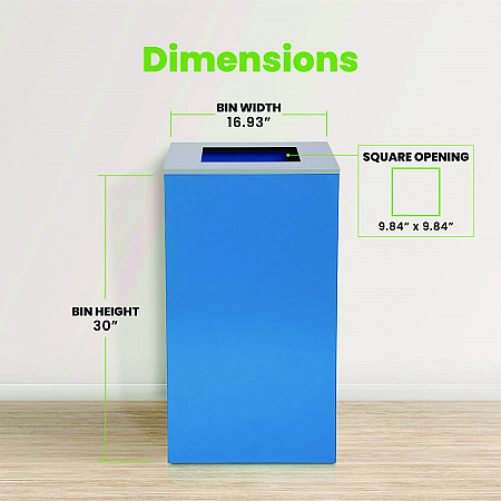 29 Gallon Trash/Recycling Cans, Steel, Blue Can with Square Lid (4450KITBLUS)