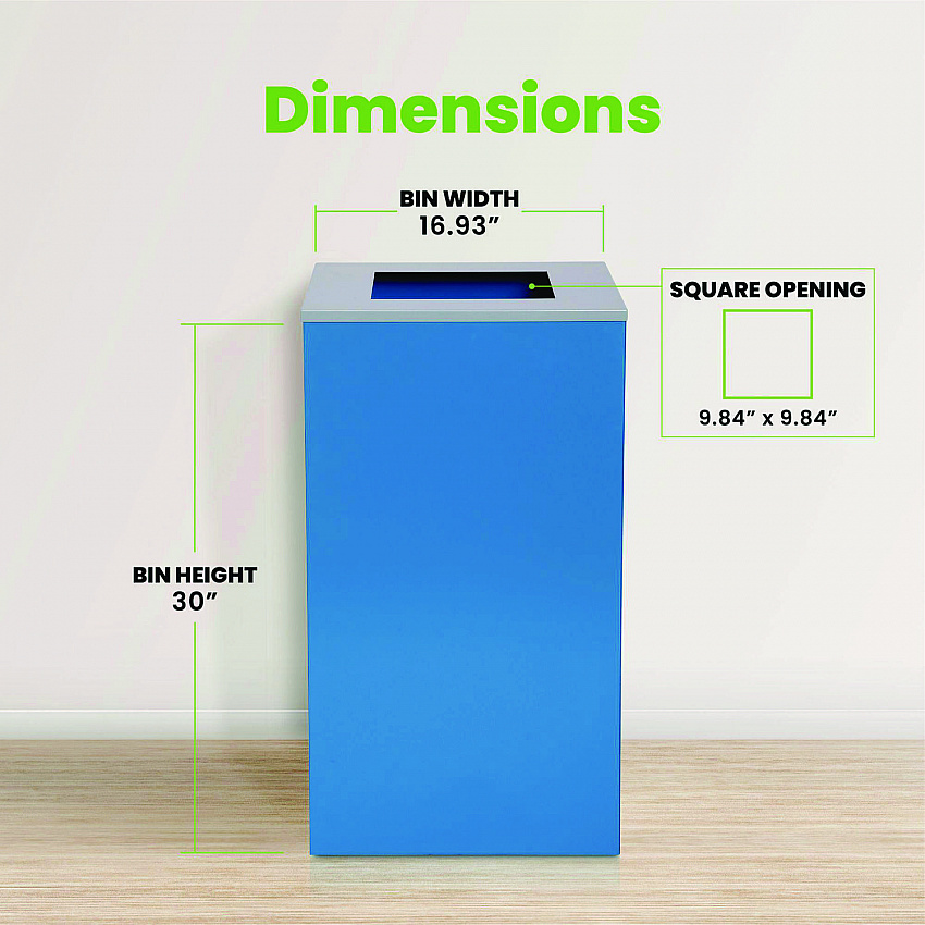 29 Gallon Trash/Recycling Cans, Steel, Blue Can with Square Lid (4450KITBLUS)