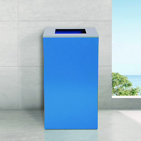 29 Gallon Trash/Recycling Cans, Steel, Blue Can with Square Lid (4450KITBLUS)