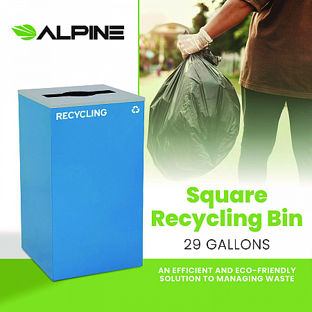 29 Gallon Trash/Recycling Cans, Steel, Blue Recycling Can with Mixed Lid (4450KITBLUMR)