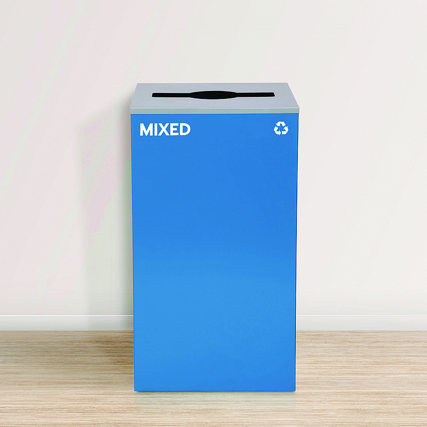 29 Gallon Trash/Recycling Cans, Steel, Blue Mixed Recycling Can with Mixed Lid (4450KITBLUMM)