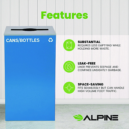 29 Gallon Trash/Recycling Cans, Steel, Blue Cans/Bottles Recycling Can with Mixed Lid (4450KITBLUMC)