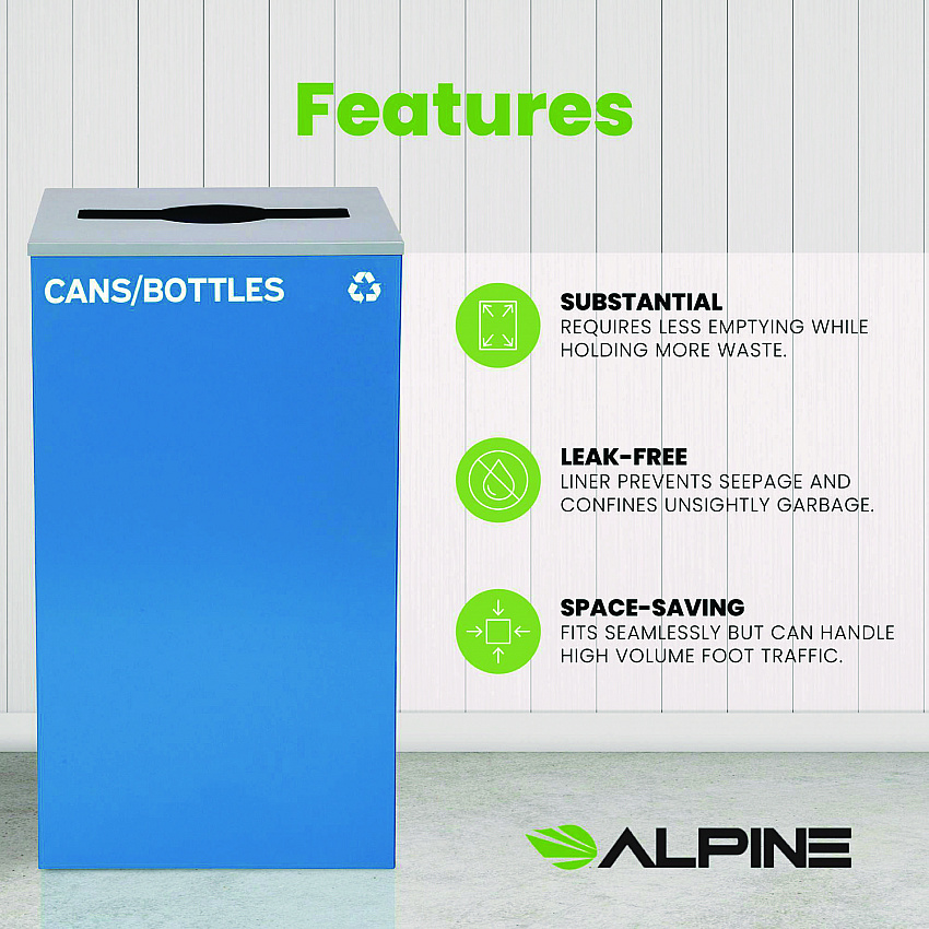 29 Gallon Trash/Recycling Cans, Steel, Blue Cans/Bottles Recycling Can with Mixed Lid (4450KITBLUMC)