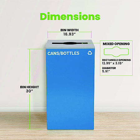 29 Gallon Trash/Recycling Cans, Steel, Blue Cans/Bottles Recycling Can with Mixed Lid (4450KITBLUMC)