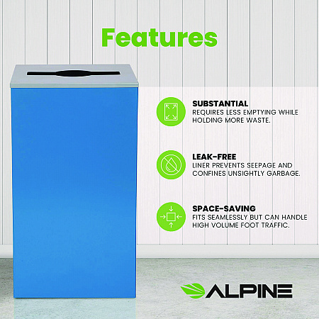 29 Gallon Trash/Recycling Cans, Steel, Blue Can with Mixed Lid (4450KITBLUM)