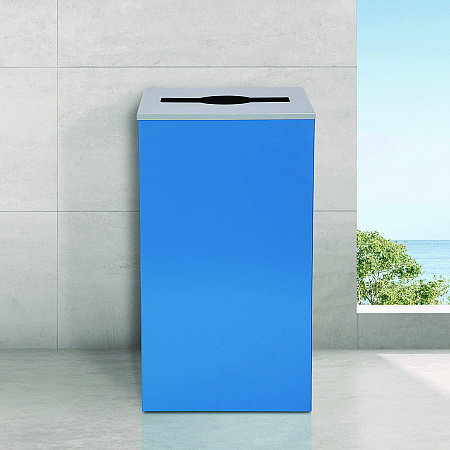 29 Gallon Trash/Recycling Cans, Steel, Blue Can with Mixed Lid (4450KITBLUM)