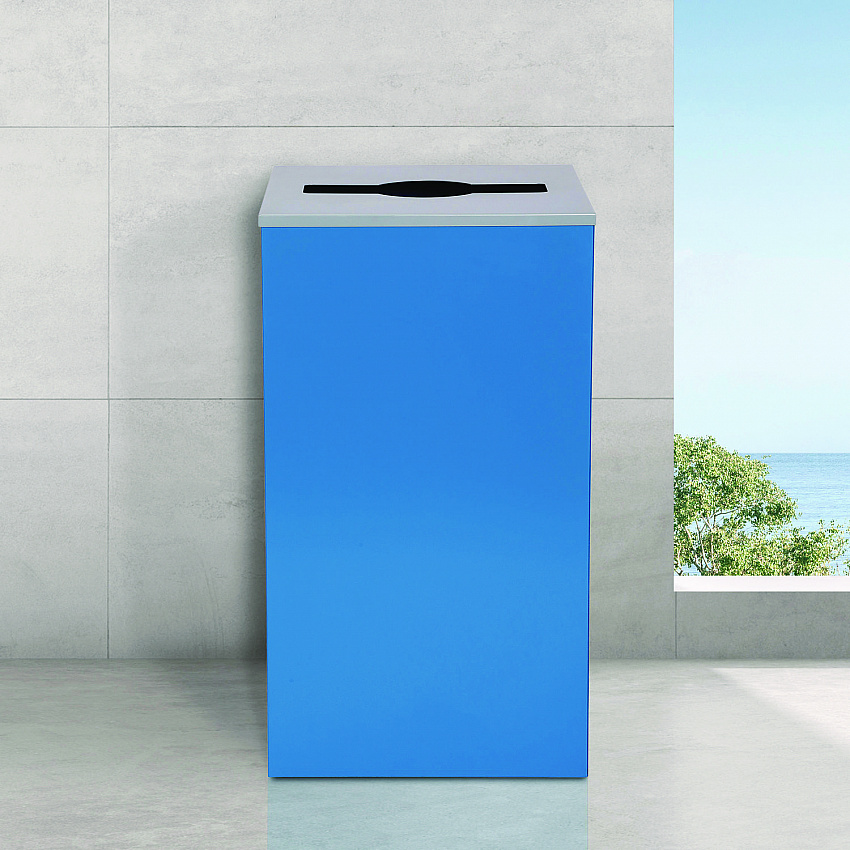 29 Gallon Trash/Recycling Cans, Steel, Blue Can with Mixed Lid (4450KITBLUM)