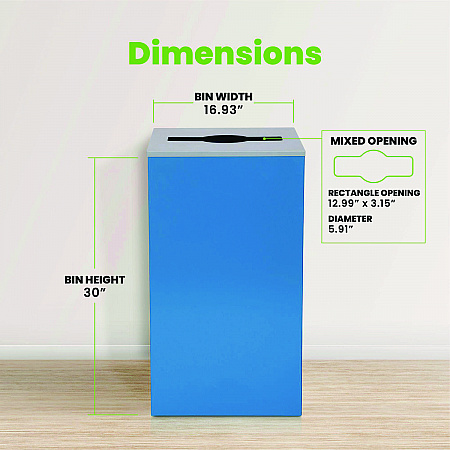 29 Gallon Trash/Recycling Cans, Steel, Blue Can with Mixed Lid (4450KITBLUM)