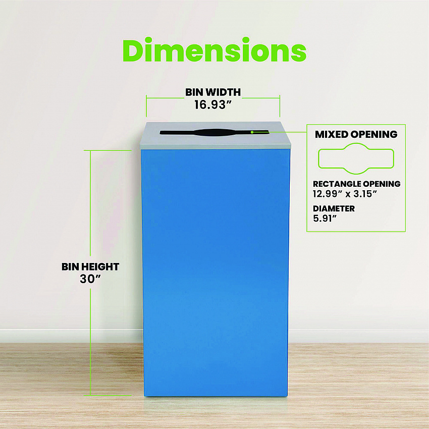 29 Gallon Trash/Recycling Cans, Steel, Blue Can with Mixed Lid (4450KITBLUM)