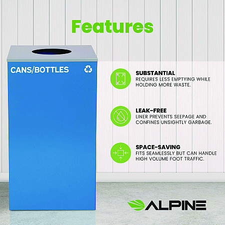 29 Gallon Trash/Recycling Cans, Steel, Blue Cans/Bottles Recycling Can with Circle Lid (4450KITBLUCC)