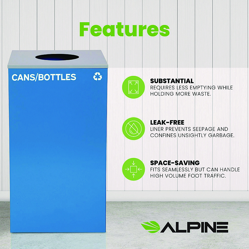 29 Gallon Trash/Recycling Cans, Steel, Blue Cans/Bottles Recycling Can with Circle Lid (4450KITBLUCC)