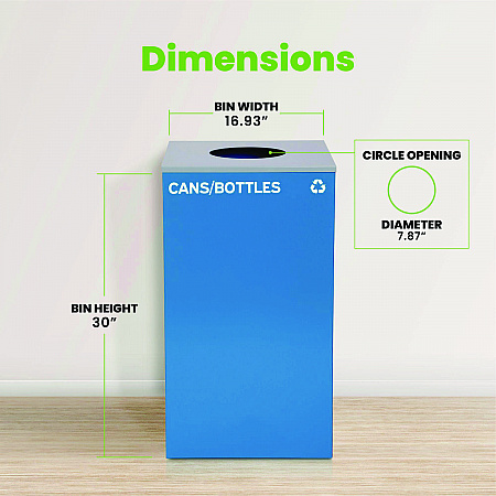 29 Gallon Trash/Recycling Cans, Steel, Blue Cans/Bottles Recycling Can with Circle Lid (4450KITBLUCC)