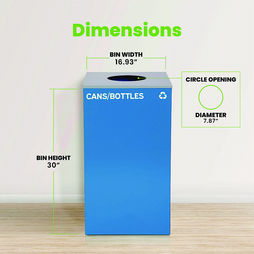 29 Gallon Trash/Recycling Cans, Steel, Blue Cans/Bottles Recycling Can with Circle Lid (4450KITBLUCC)