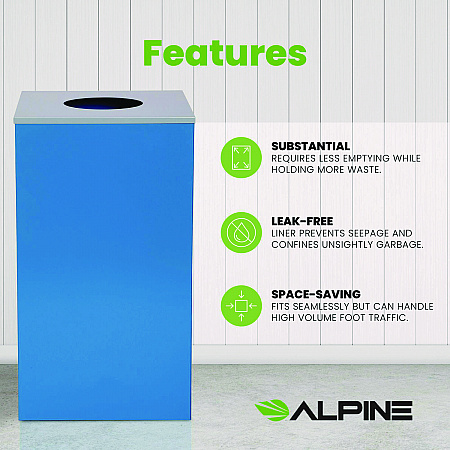 29 Gallon Trash/Recycling Cans, Steel, Blue Can with Circle Lid (4450KITBLUC)