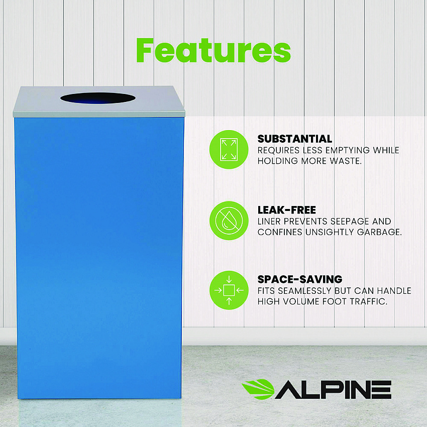 29 Gallon Trash/Recycling Cans, Steel, Blue Can with Circle Lid (4450KITBLUC)