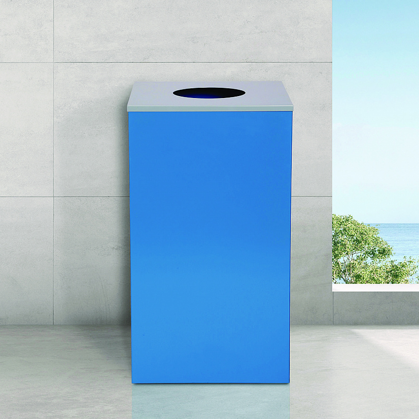 29 Gallon Trash/Recycling Cans, Steel, Blue Can with Circle Lid (4450KITBLUC)