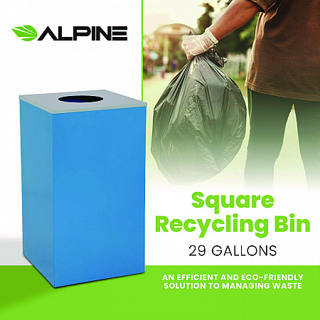 29 Gallon Trash/Recycling Cans, Steel, Blue Can with Circle Lid (4450KITBLUC)