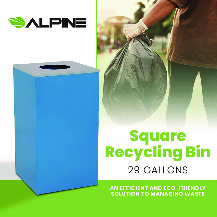 29 Gallon Trash/Recycling Cans, Steel, Blue Can with Circle Lid (4450KITBLUC)