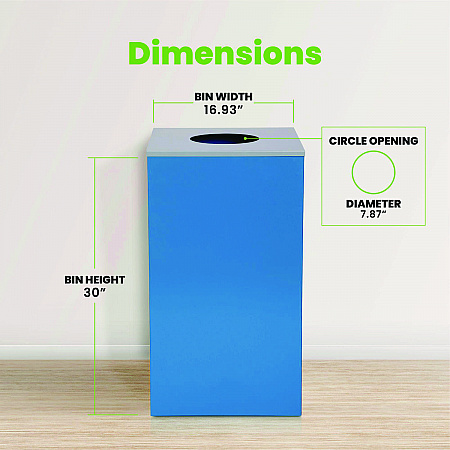 29 Gallon Trash/Recycling Cans, Steel, Blue Can with Circle Lid (4450KITBLUC)