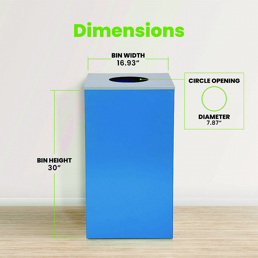 29 Gallon Trash/Recycling Cans, Steel, Blue Can with Circle Lid (4450KITBLUC)