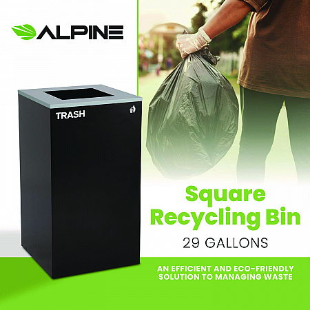 29 Gallon Trash/Recycling Cans, Steel, Black Trash Can with Square Lid (4450KITBLKST)