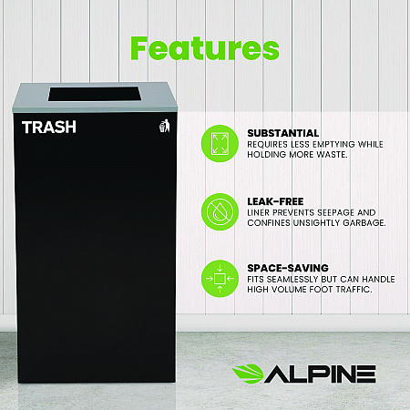 29 Gallon Trash/Recycling Cans, Steel, Black Trash Can with Square Lid (4450KITBLKST)