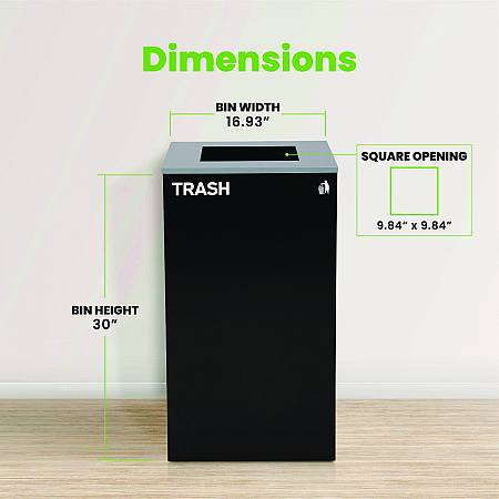 29 Gallon Trash/Recycling Cans, Steel, Black Trash Can with Square Lid (4450KITBLKST)