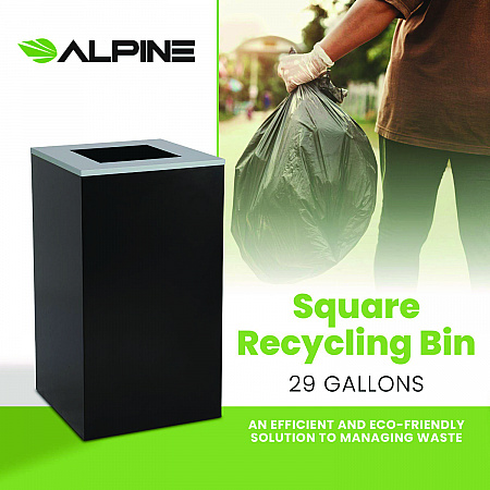 29 Gallon Trash/Recycling Cans, Steel, Black Can with Square Lid (4450KITBLKS)