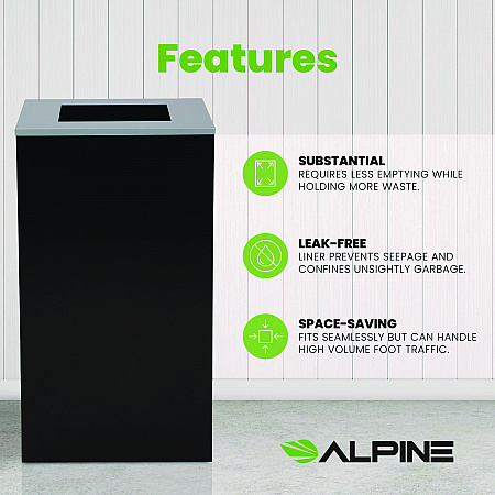 29 Gallon Trash/Recycling Cans, Steel, Black Can with Square Lid (4450KITBLKS)